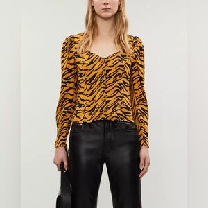 Reformation Notta tiger-print crepe blouse